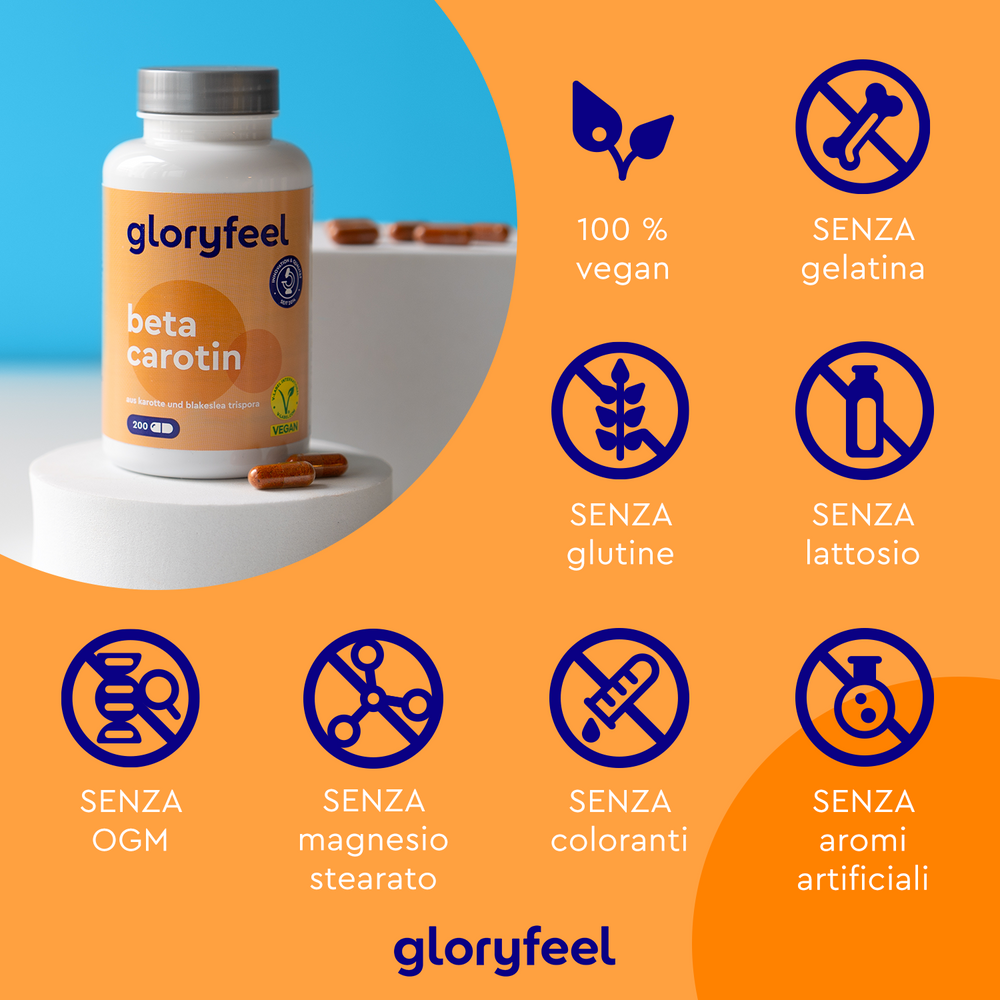 La bottiglia GloryFeel GmbH Italy Beta Carotene presenta un&