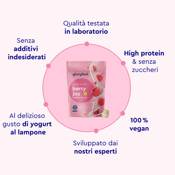Immagine di una busta rosa di proteine in polvere con l&