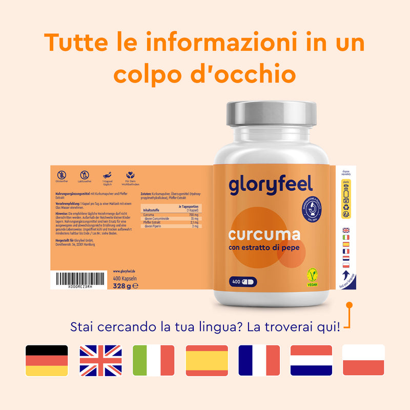 Etichetta multilingue curcuma in capsule