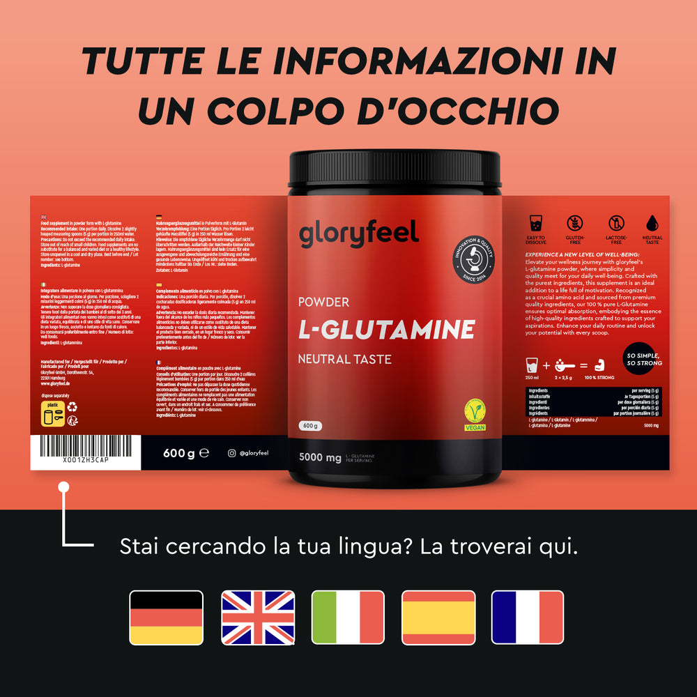 Glutammina in polvere etichetta