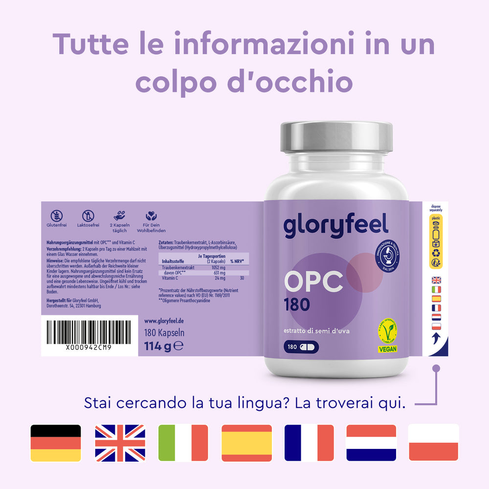 OPC 180 capsule lingue etichetta