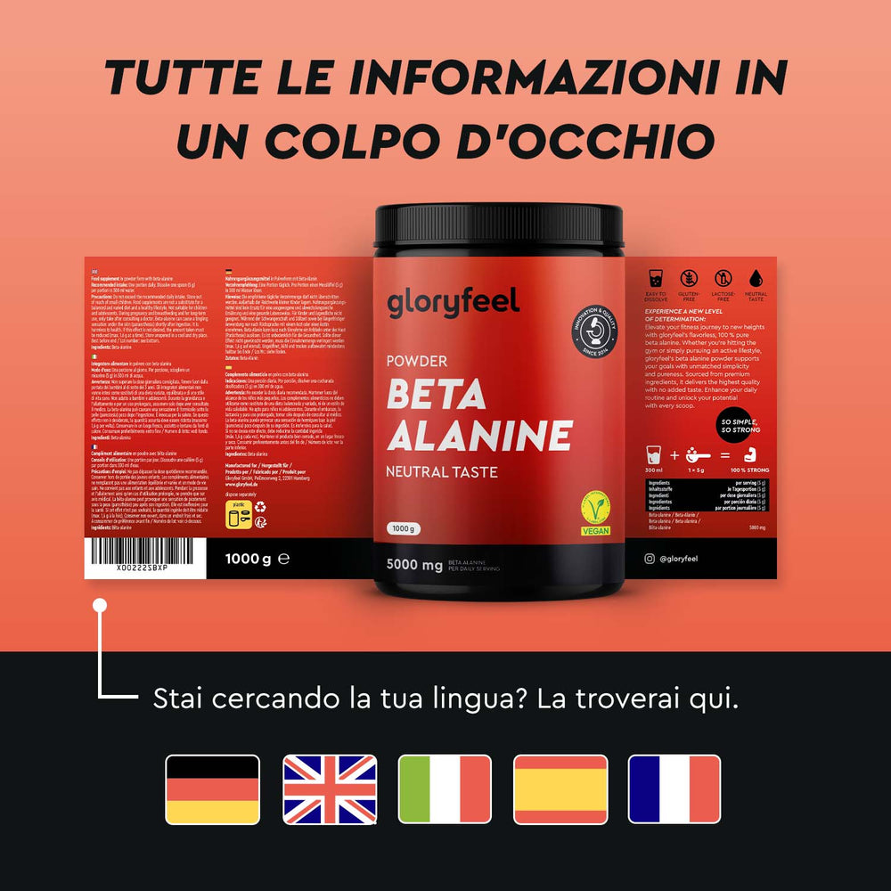 Beta alanina in polvere etichetta multilingue