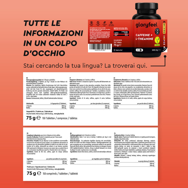 Caffeina + L-tianina in compresse etichetta