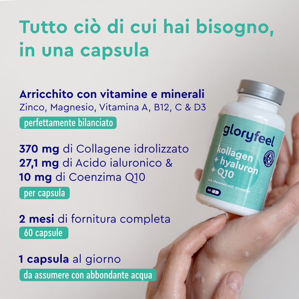 Collagene, acido ialuronico e coenzima Q10 gloryfeel assunzione
