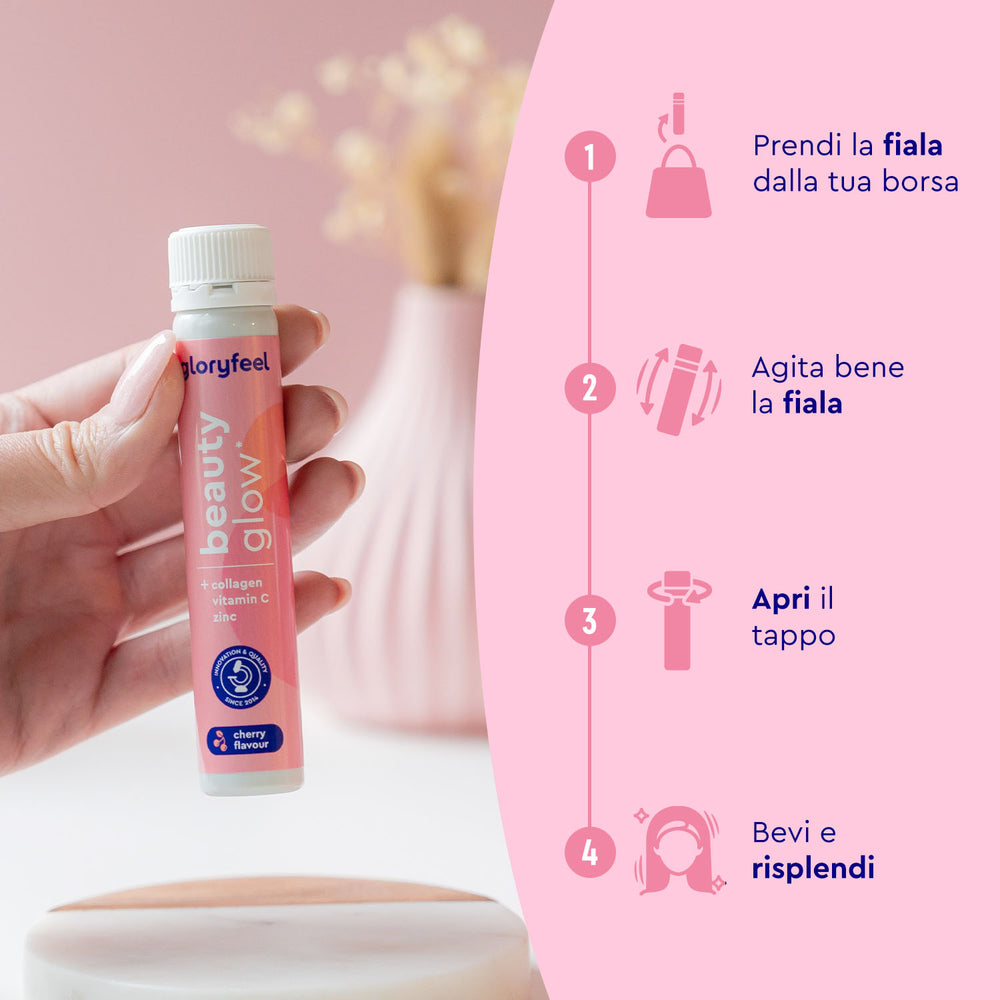 Una donna con una maglietta rosa usa uno spray nasale accanto a una guida italiana per l&