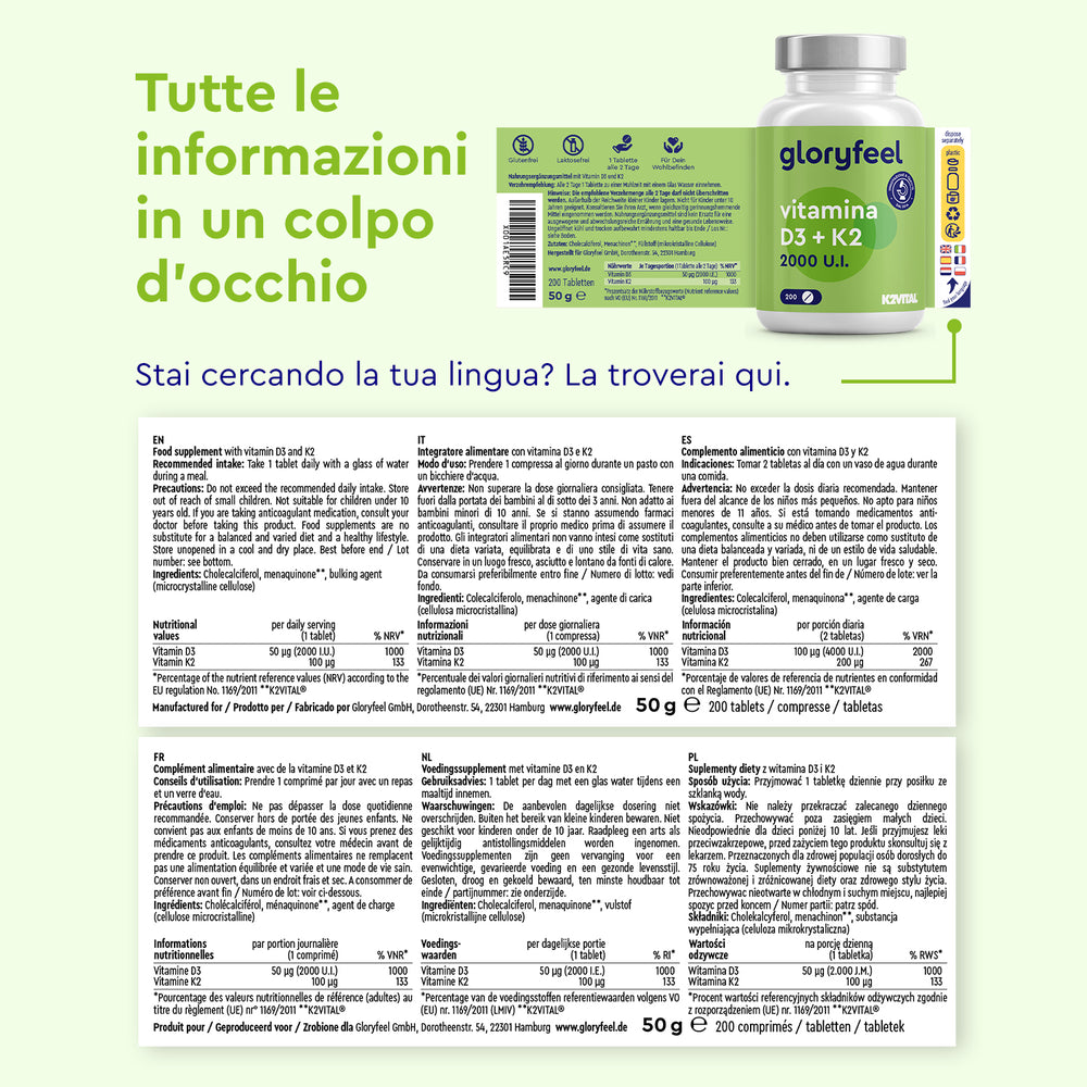Vitamina D3K2 2000 etichetta