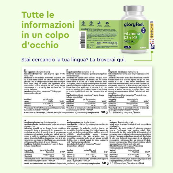 Vitamina D3K2 2000 etichetta
