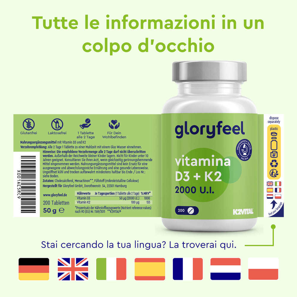Vitamina D3K2 2000 lingue