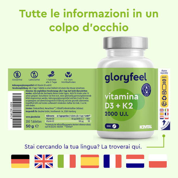 Vitamina D3K2 2000 lingue