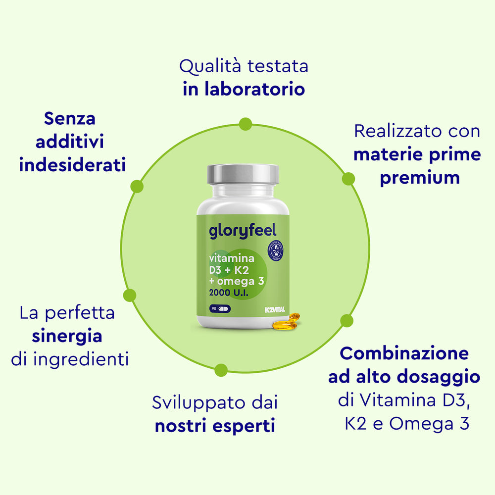 Caratteristiche Vitamina D3K2 Omega 3 2000 UI 