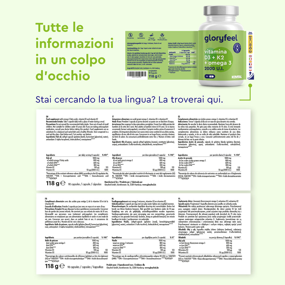 Vitamina D3K2 Omega 3 2000 UI etichetta
