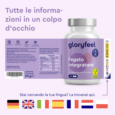 Fegato integratore etichetta multilingue