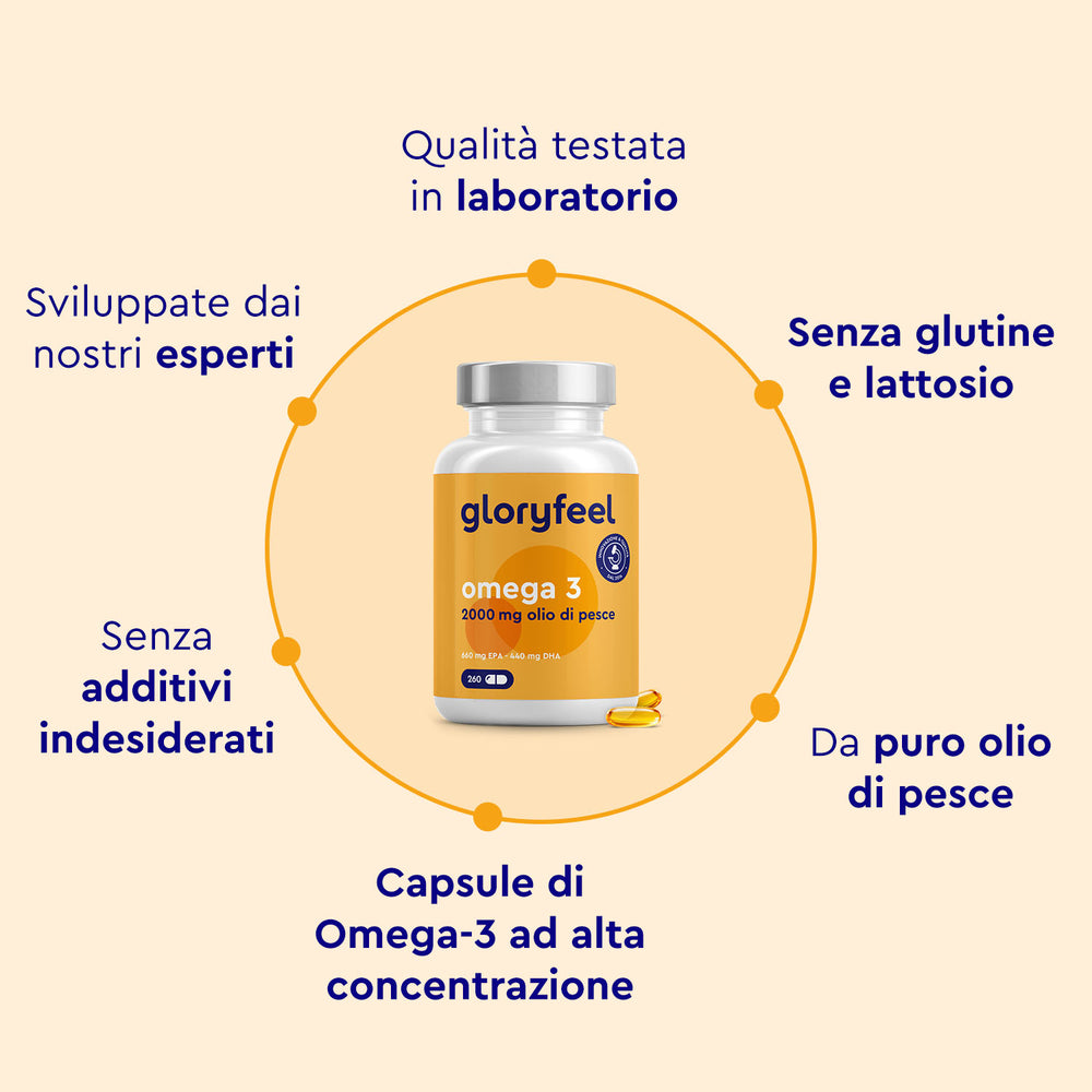 Omega 3 gloryfeel caratteristiche qualità, da puro olio di pesce ad alta concentrazione
