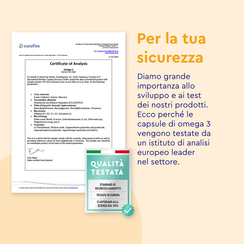 Omega 3 per la tua sicurezza certificato qualità
