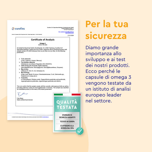 Omega 3 per la tua sicurezza certificato qualità
