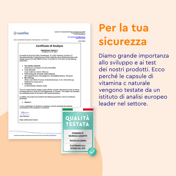 Certificato di qualità vitamina C Naturale gloryfeel
